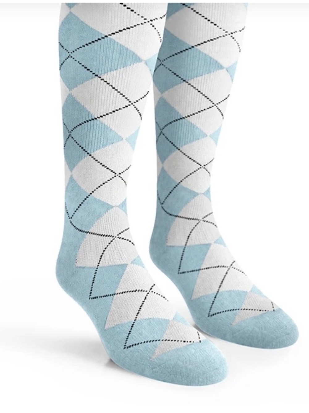 Argyle Golf Knockers Socks - Unisex Over-the-Calf - 6I: Light Blue/Royal/Black